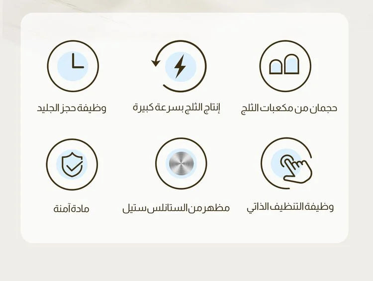 صنع الثلج سعة 1.6 لتر، حجم مكعبات الثلج تحضير سريع للثلج، هيكل من الستانلس ستيل