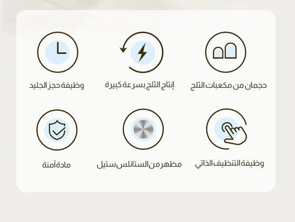 صنع الثلج سعة 1.6 لتر، حجم مكعبات الثلج تحضير سريع للثلج، هيكل من الستانلس ستيل
